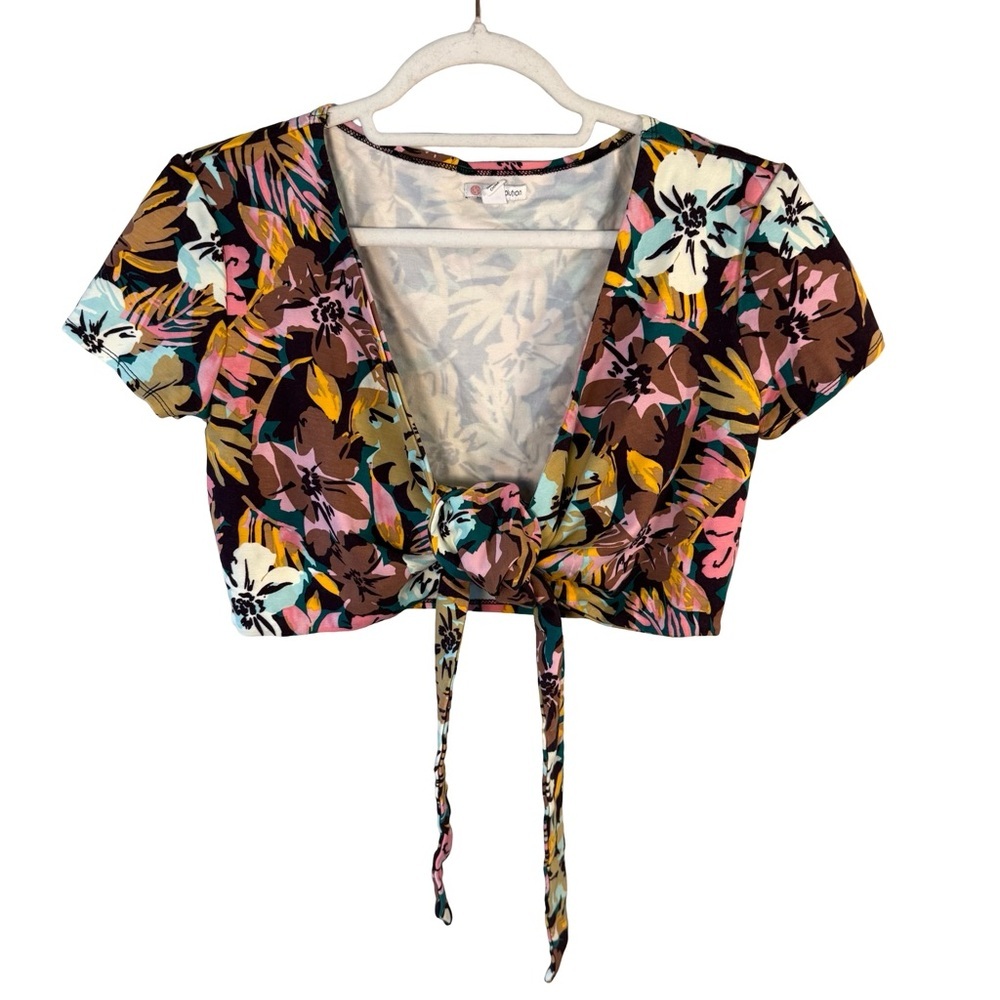 Sisstrevolution Multicolor Floral Crop Crop Front Tie Top Size L Y2K Festival